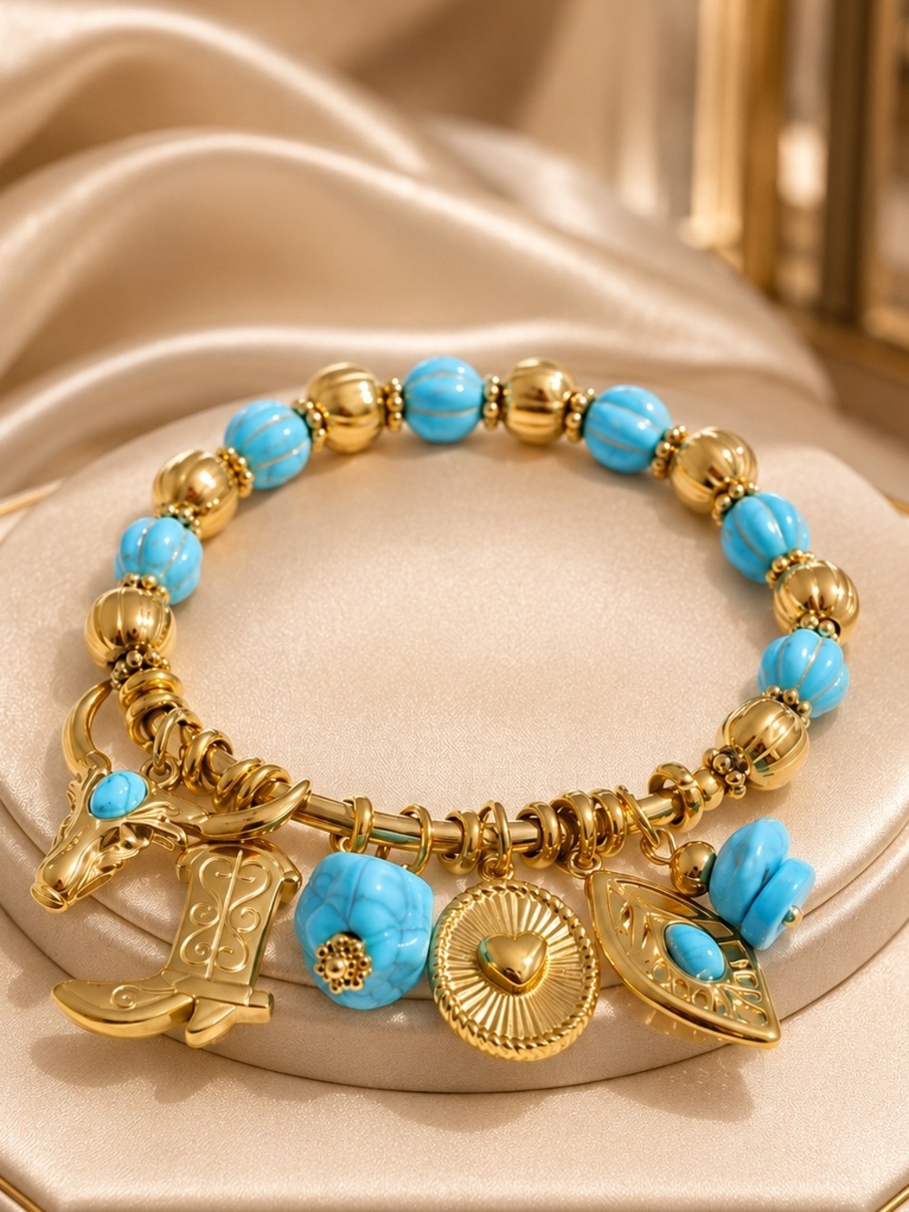 Western Gold Turquoise Charm Bracelet